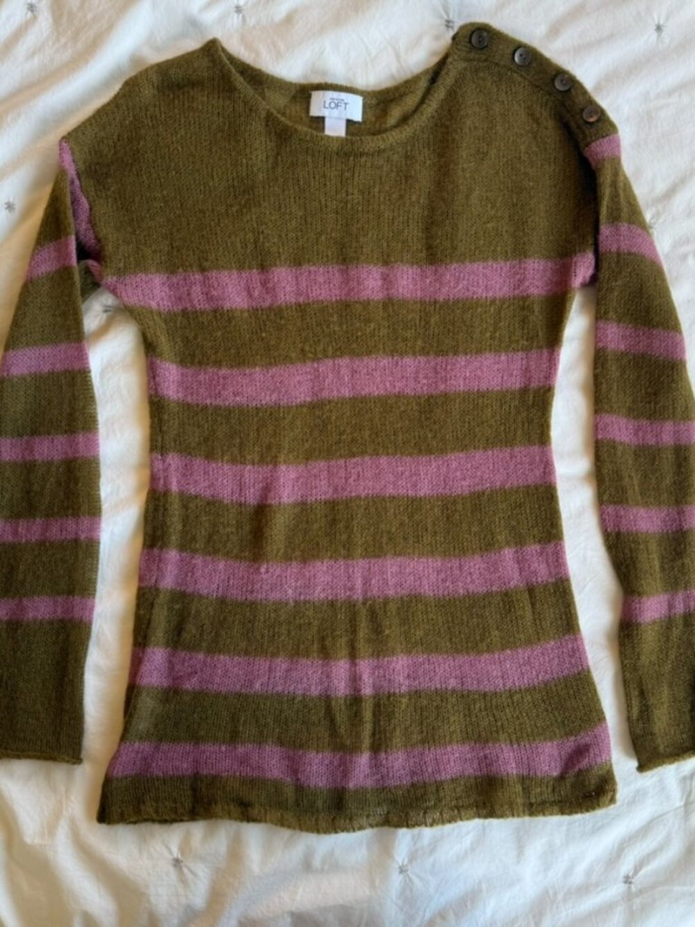 Ann Taylor Loft Striped Mohair Sweater in Green/Pink — Size S